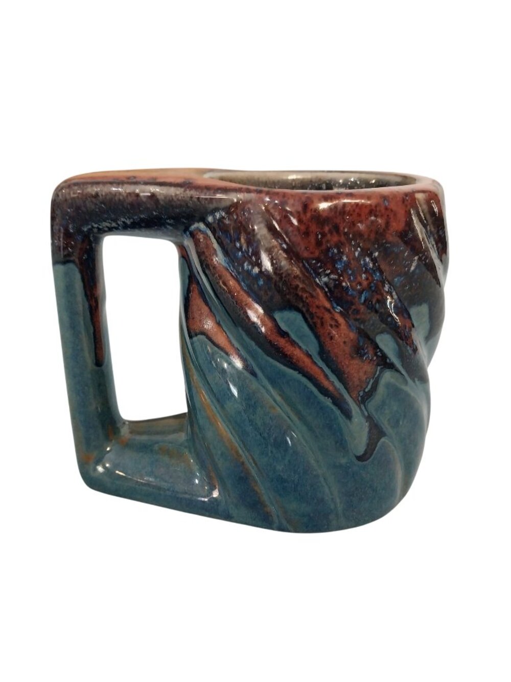 Rodolpho Padilla Mexico Drip Glaze Stoneware Coffee Mug Vintage Blue Brown